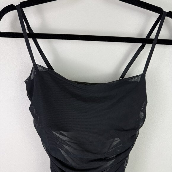 Open Edit Ruched Mesh Camisole XS Black Sheer Layered Tube Top Y2K Night Out - Picture 3 of 7